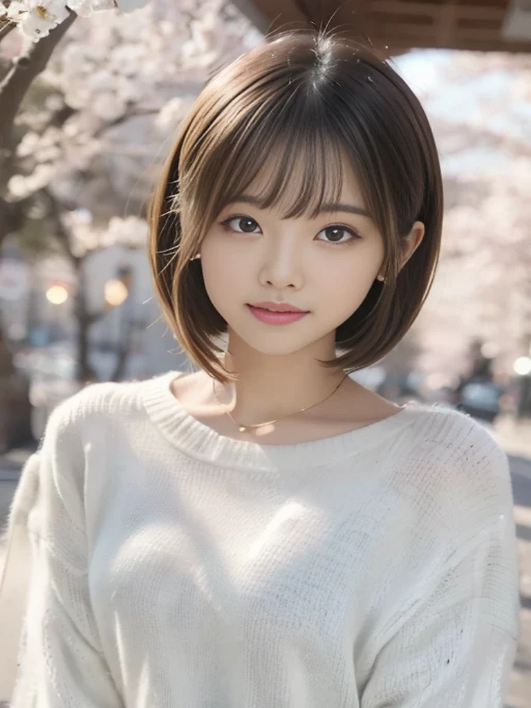 White off-shoulder knit、bare clavicle、Naked shoulders、Beautiful, large, firm breasts that don't sag、Deep cleavage、(The bust is completely invisible:1.8)、