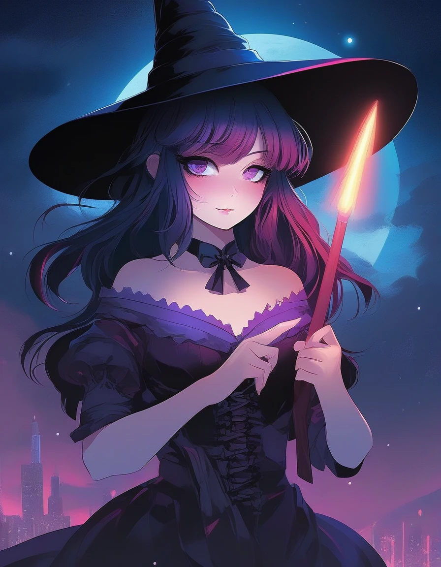 (detailed anime eyes, detailed pupils), a [cute|amazing] anime [woman|girl] twiggy dressed as a witch at night, vibrant colors, nice, majestic, beautiful, (art by Alena Aenami), (art by Beeple), (art by clive barker), masterpiece, professional, intricate detail, countershading, beautiful, Sophisticated, Topics on pixiv, keyart, Noise Reduction, sharp focus ~*~aesthetic~*~, *~cinematic~*~ (masterpiece, top quality, best quality, official art, beautiful and aesthetic:1.2), (1girl), extremely detailed,(fractal art:1.1),(colorful:1.1) highest detailed,(zentangle:1.2) 2D, waifu