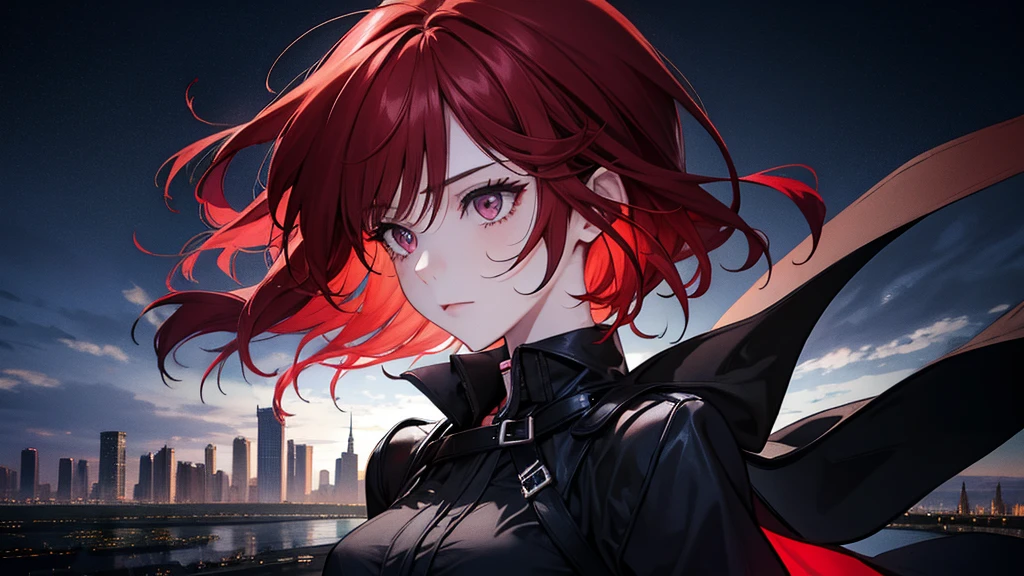 1 girl, alone, Dark Redhead, Amazing Girl, Fascinating, Black clothes, modern city night background, gang