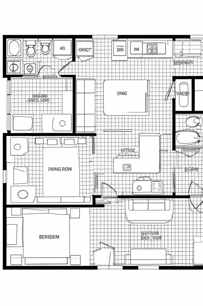 Create a sketch similar to a construction plan that shows an enlarging square rectangular space.