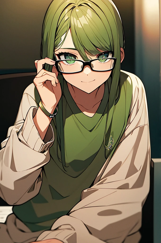 menino, glasses, olhos verdes, cabelo escuro,((melhor qualidade)),(detalhado)