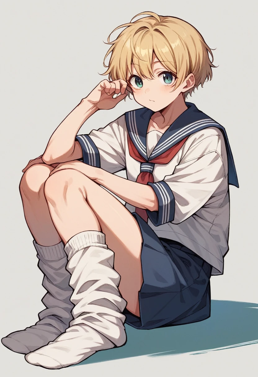 Tsubasa Masuwaka　blonde　short hair　loose socks　Sailor suit　腕にloose socks