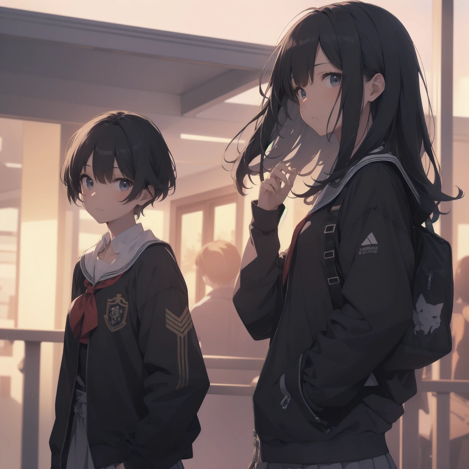 ultra-absurdres-Top quality by artist God, ultra-detailed, high resolution, anime moe artstyle, best anime 8k konachan wallpaper, pixiv contest winner, pool:2810, perfect anatomy,break, 1girl, (Please draw a girl walking sleepily to school alone. )break,(Solo,little female, 13-year-old:1.3),Full limbs, complete fingers,a junior high school student, (very short hair), short cut, flat chest, , small butt, small black eyes, beautiful detailed eyes, well-proportioned iris and pupils, expressive eyes, highres detailed hair, soft expression, salor school_uniform, sailor collar, serahuku, bow, pleated skirt,(Detailed Lighting), (Detailed background), in the School commute route. break,super detailed skin, Best cinematic lighting powered by famous artist, 8k,beauty illustration,photoshop_(medium),very aesthetic,break,((artist:neocoill )), artist:clamp ,artist:carnelian ,artist:kantoku ,