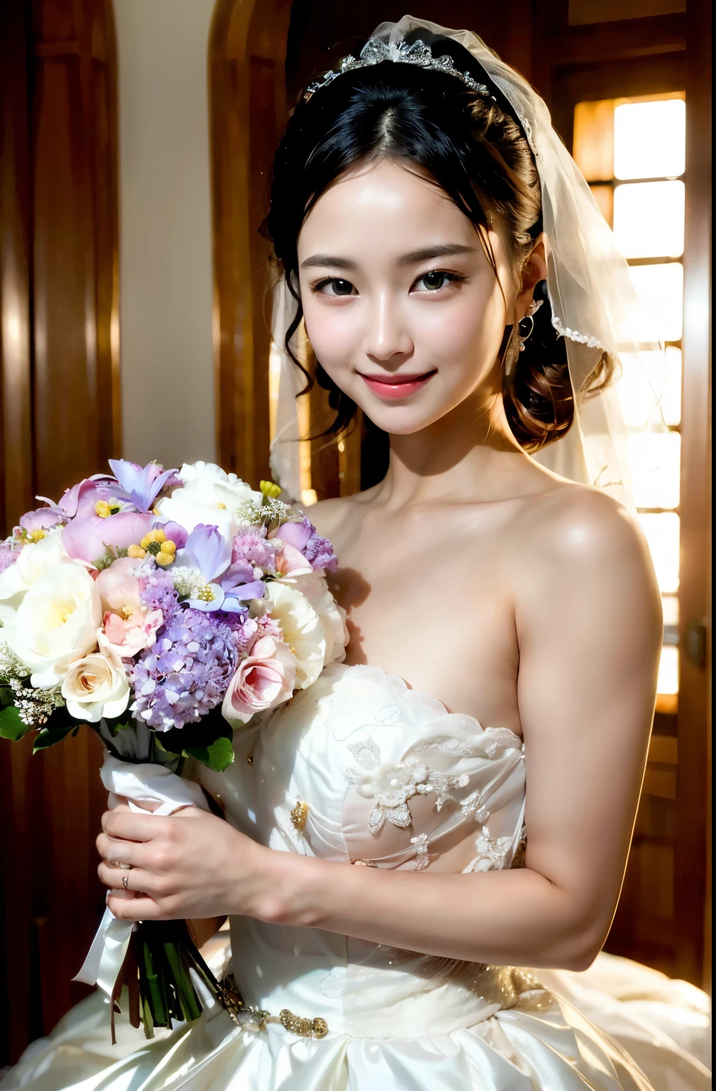 ((super high quality)),((Realistic texture)),((Realistic Skin)),((Man and woman in wedding bouquet)),((18 year old beautiful girl)),(( small  ))((Full nudity))