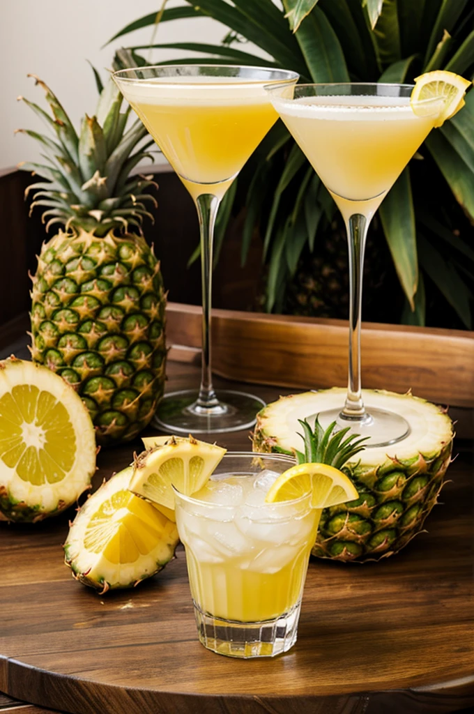 Logo that says pineapple delights on cocktails 
