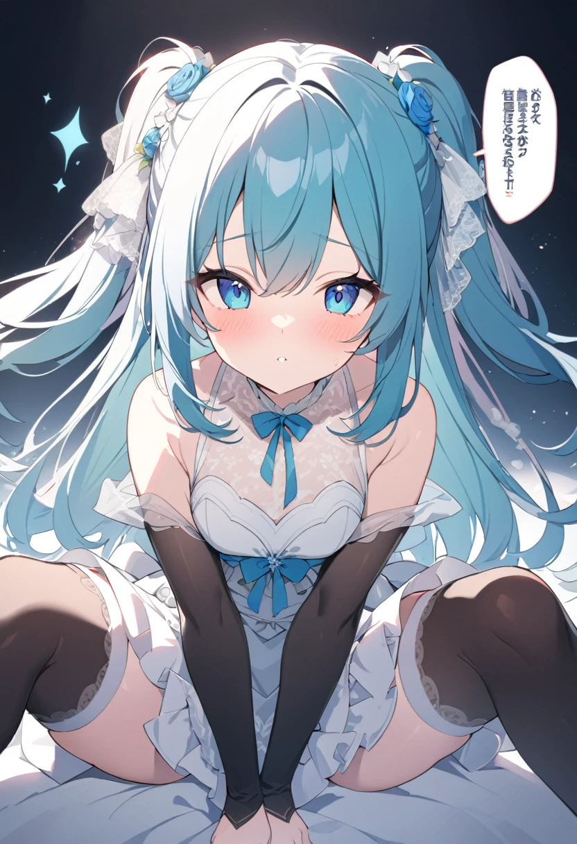 (1 girl),(high quality), (High resolution), (Very detailed), (8k),,(Hatsune Miku is wearing panties under her see-through wedding dress),(Wearing black knee-high stockings)No shoes,Perfect Sentence,(Beautiful erect nipple shape:1.2),High resolutionの美しい目,(Neutral White Lighting:1.2),I&#39;Sit in a windy place, Another World Big Full Body