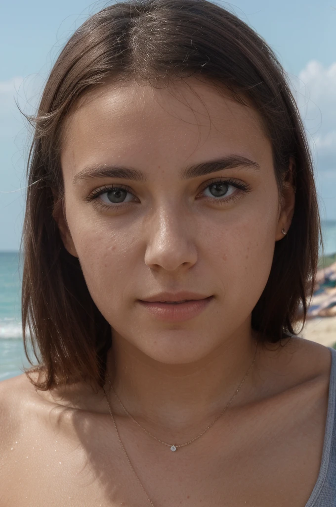 fille nue sur la plage, vue sur le corp entier, Ultra detailed face