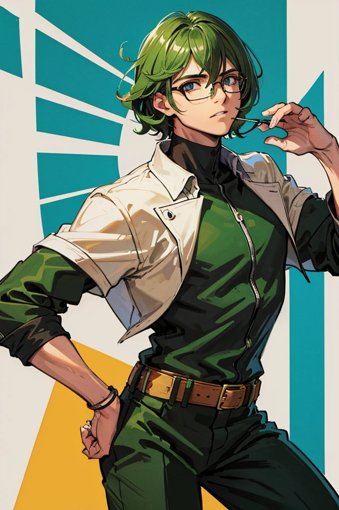 homem, glasses, olhos verdes, cabelo castanho,((melhor qualidade)),(detalhado)