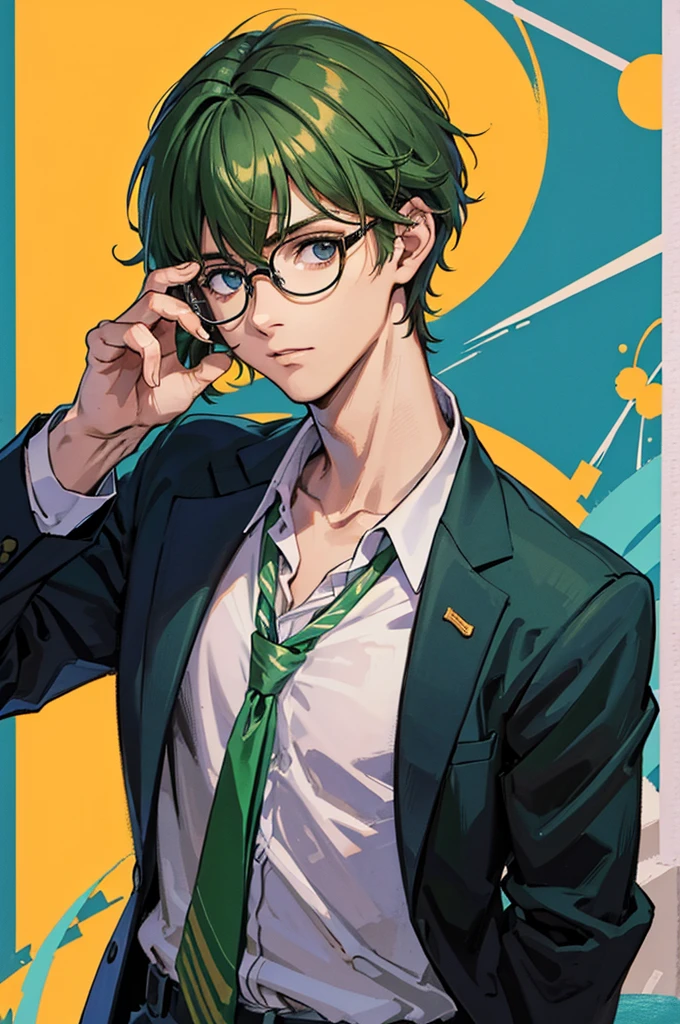 homem, glasses, olhos verdes, cabelo castanho,((melhor qualidade)),(detalhado)