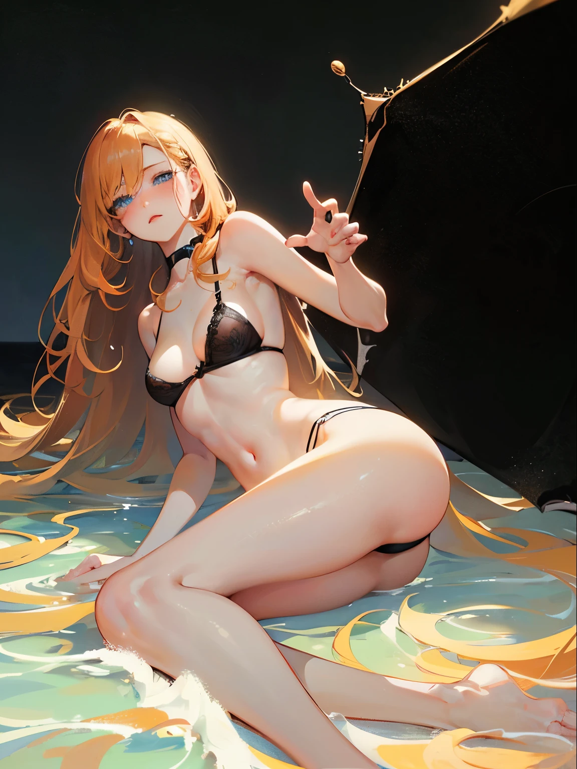 Hard NSFW, , ((wavy hair, pale skin, long light ginger hair),((light blue eyes)), freckles, warm light,( ),,Naked,busty,Glamour,Gorgeous,monochromes,erotic posing,Dynamic Posing,Arrange Pose,Dramatic,Cinematic,Detailed background, Dynamic Angle,From the angle of the film,Gothic background, Dark fantastic view,Best Quality,masutepiece,8K,The ultimate detailed dark background, Top image quality、RAW photography、超A high resolution,cropped shoulders, overall look is very erotic、Shot for one person only, model shoot, Large round chest, Beautiful Eyes of Details、Very slender eyes、Beautiful eyelashes、Very slim physique, with blush cheeks, black bra and panties