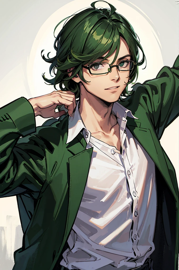 homem, glasses, olhos verdes, cabelo castanho,((melhor qualidade)),(detalhado)