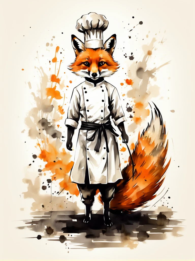 Vector Art, Colorful illustration with a fox cuadrúpedo wearing a chef&#39;s hat., en el centro, colores vibrantes，arte grafiti，salpicadura de tinta，salvaje y desenfrenado，rico y colorido，impacto visual,Super detailed modern aesthetic.,
