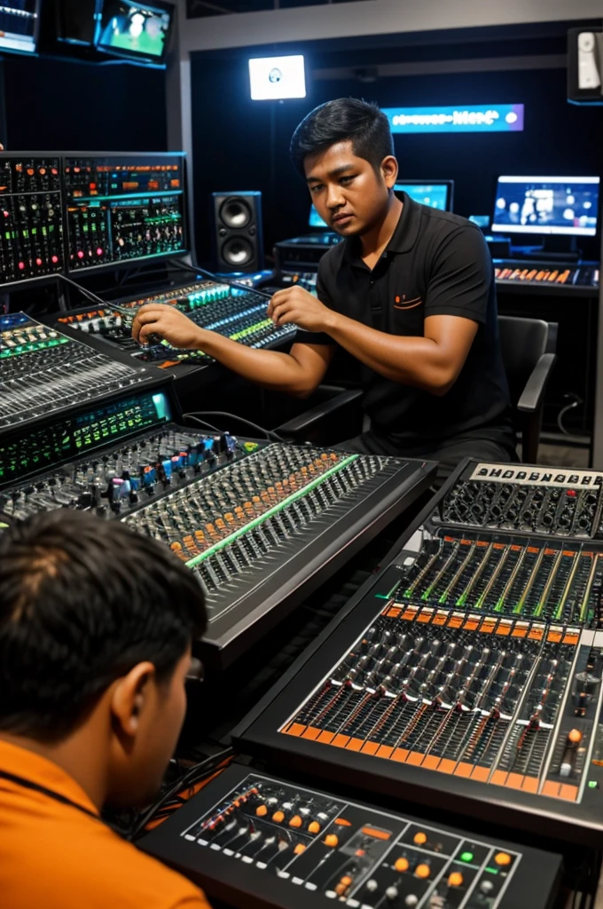 Foto orang sedang main mixer audio