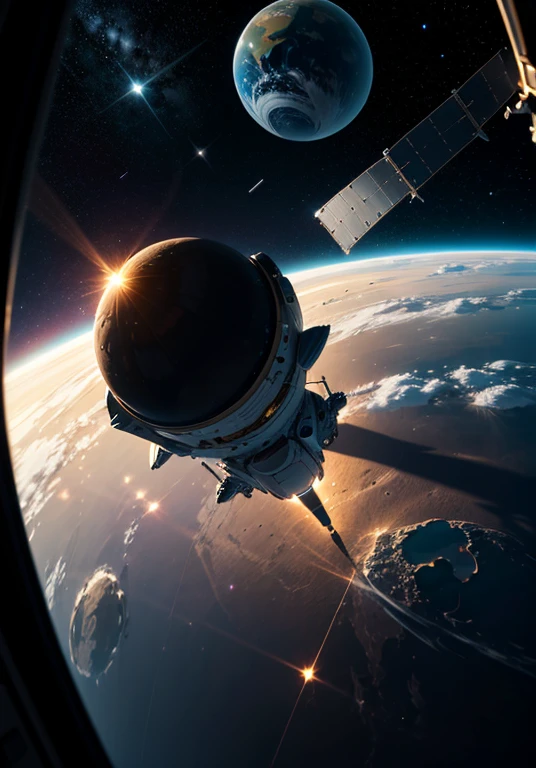 8k、Space、Watching the Earth rise from the moon、Comet to the upper left of the Earth、Spaceship heading to Earth