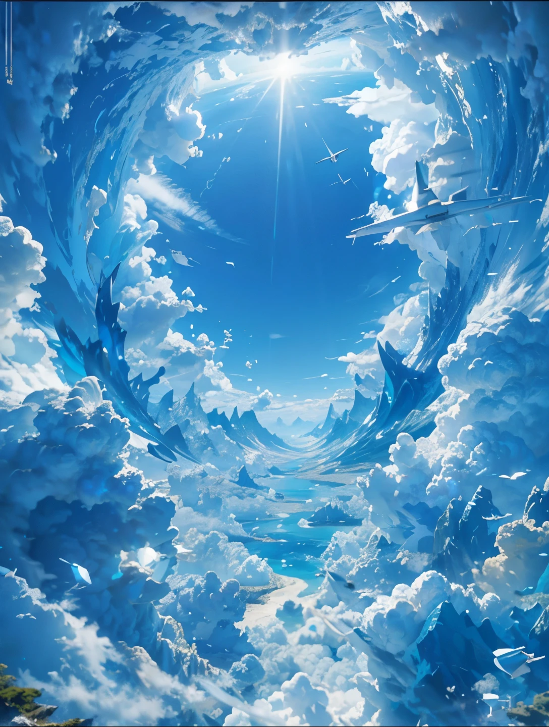, Blue view, bigsky、sea、Aerial、Cumulonimbus,Spreading its wings、View from above、Rule of 3、Golden Ratio、Shine