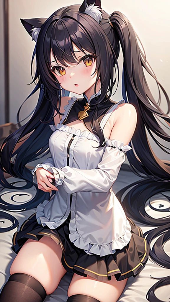 Anime characters　Princess Connect！　Cal　Cat ear　Small breasts　con　Tsundere　Littck hair long wavy hair　Twin tails　Right bangs point color white