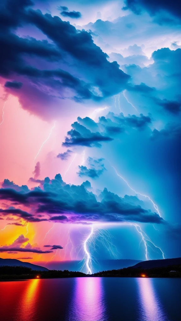 a heart shaped cloud with lightning in the sky over water, Photo by Mario Dubsky, pexels, Romanticism, ❤🔥🍄🌪, vibrant and powerful, Cardiac effects, lightning creating life, Love is the beginning of everything, she is attracting lightnings, beatifull lightning, Magic Heart, with lightning bolts, ((((lightning))))