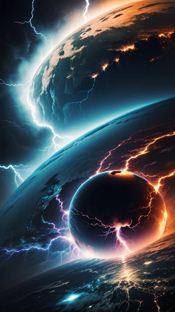Image of the world with storms and lightning all around