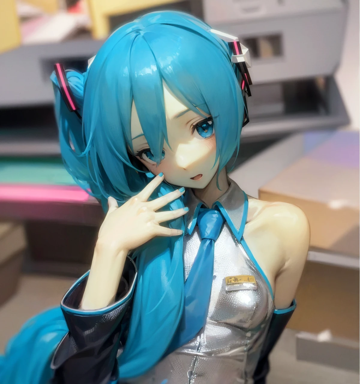 hatsune miku, white background, blush
