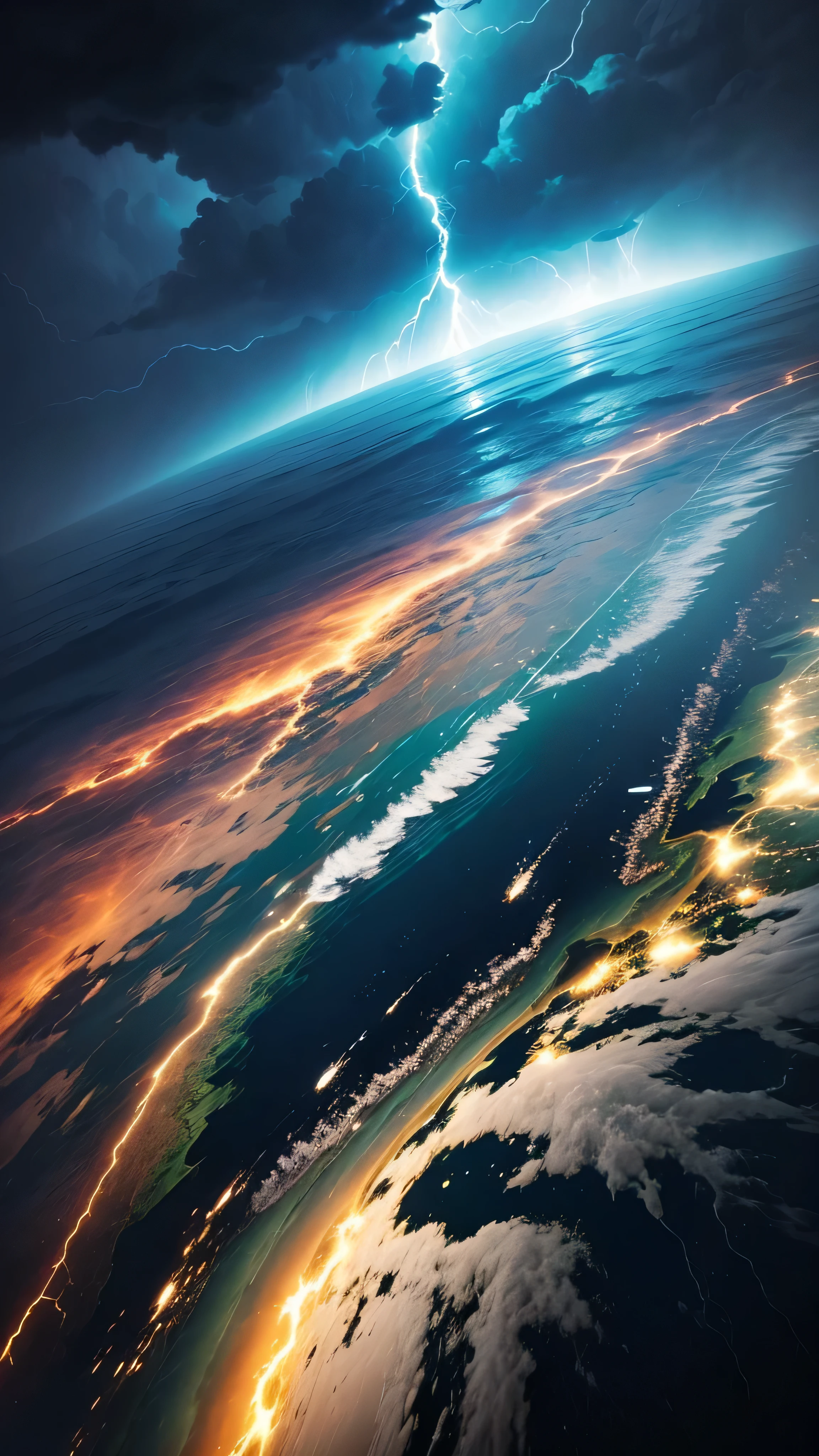 Image of the world with storms and lightning all around