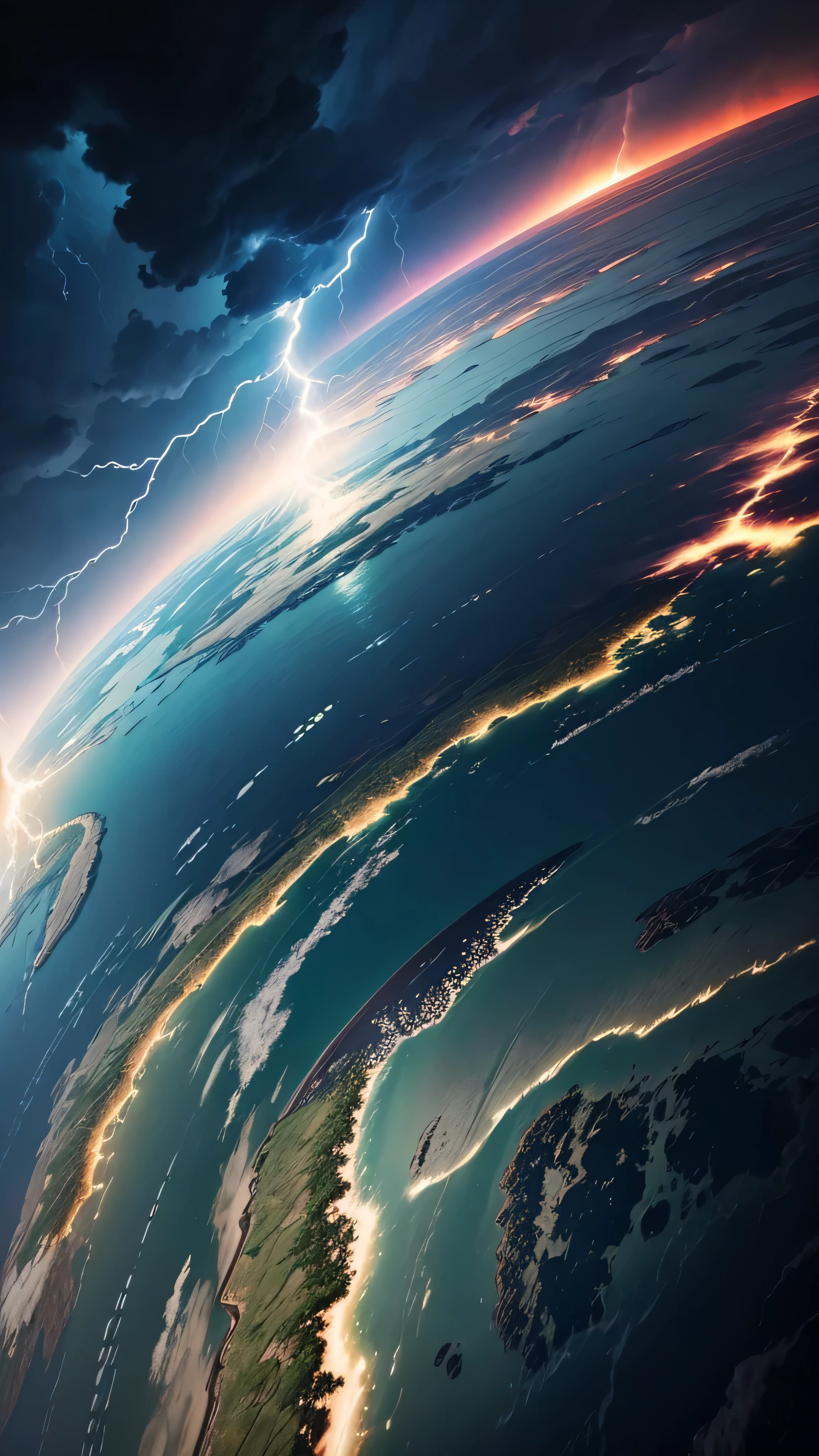 Image of the world with storms and lightning all around