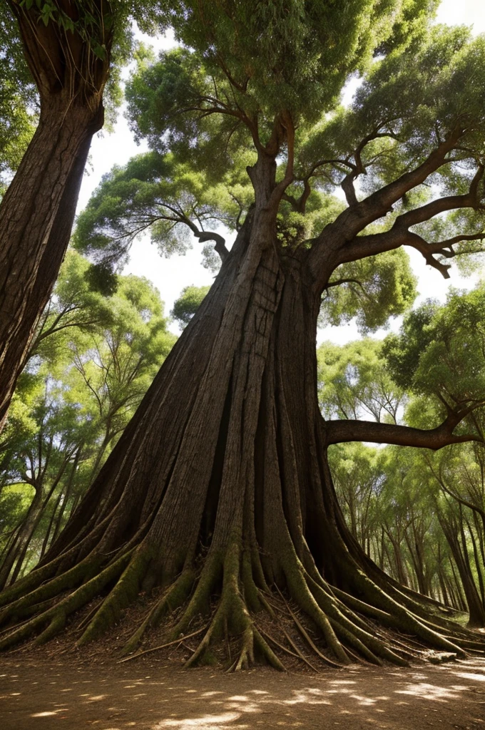 Queiro un mago antiguo sentado bajo un arbol con cara afligida y nostalgica, viendo al hirizonte con suma tristeza
