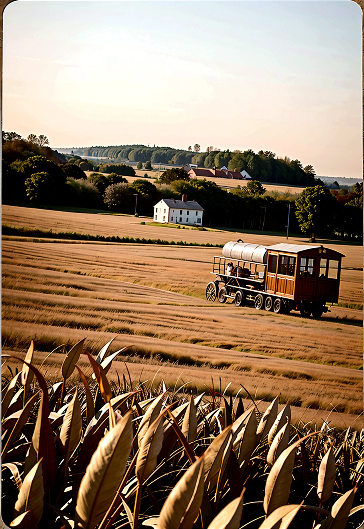 grey and white only, Book page coloring art, All-white background, Use only outlines, line art, coloring book, Clean line art, For coloring Simple and clean line art, coloring book page, perfect symmetric details, Amish Countryside: Amish farms in Pennsylvania with horse-drawn buggies traveling down country lanes, fields of ripe corn ready for harvest, a quilt hanging on a clothesline, and children playing in a sunlit meadow.