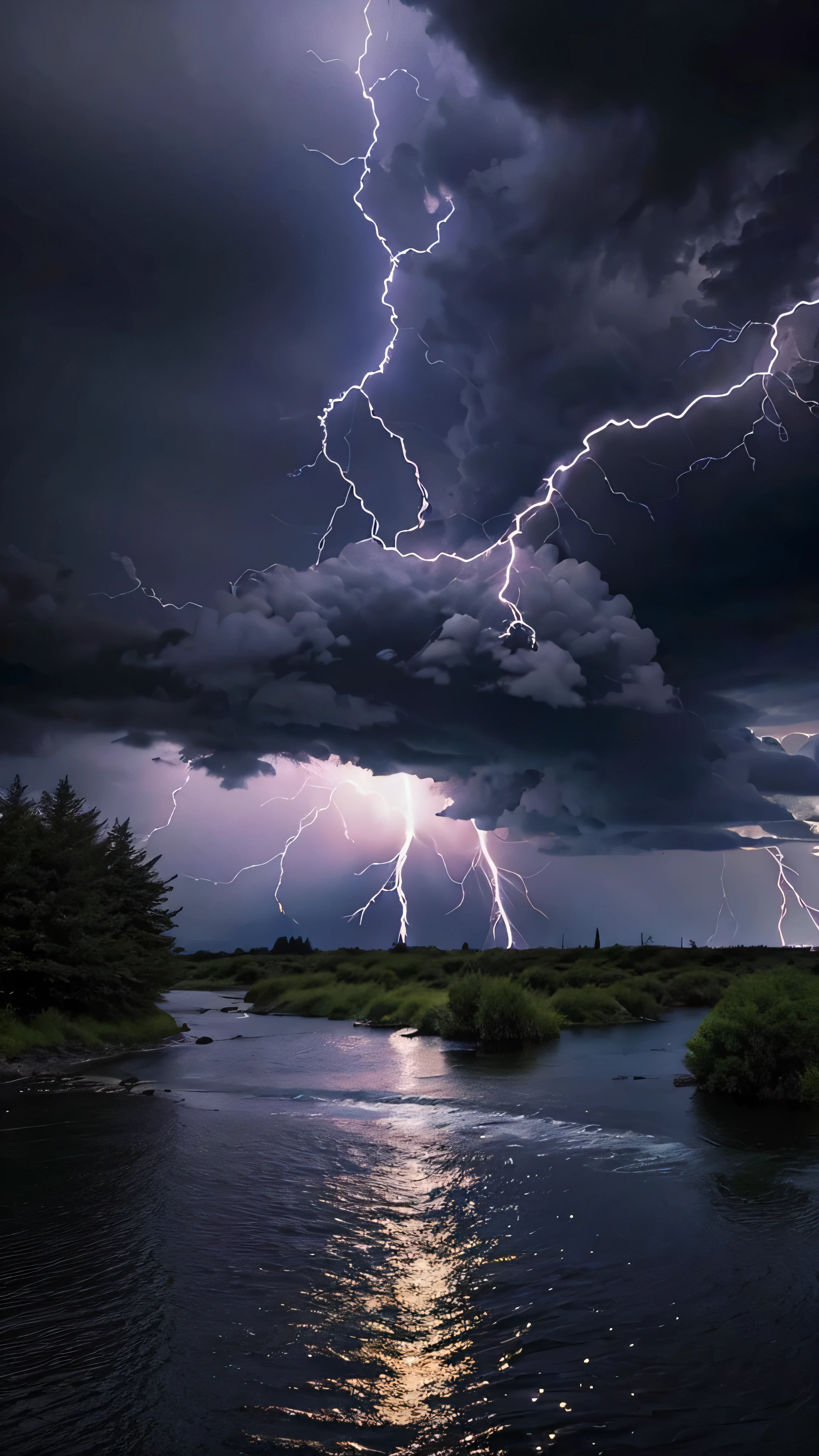 Teardrop Round Crystal，Sky Sky，Dark storm clouds，The sky is filled with lightning， There will be a thunderstorm，