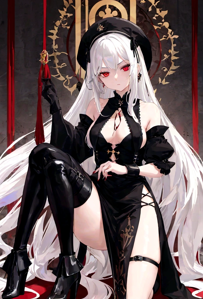  ((best quality)), ((masterpiece)), (detailed), 1girl, Character design, female, dynamic poses, long white grey hair, grey white eyes, very skinny, detailed, best quality, no accesoires around the neck, no shoes, prominent collarbones, skinny arms, flat stomach, visible hip bones, full body, blank white background, plain background, white background, red and white clothing, Bloodborne inspired, occult aesthetic, occult, detailed and intricate steampunk and detailed gothic, NSFW, Very dramatic and cinematic lighting, cosmic horror, grim-dark, side-lighting, perfect face, NSFW, Fluttering lace flared long knee length dress with frilly petticoats, knee length dress, pleated petticoats, petticoats gothic, complex lace boots, side-lighting, gothic aesthetic, wielding a mighty sword with mechanical components, mandalas, small breasts, a fairy, various different types of insect wings, NSFW, full body, whole body, body, plain background, white background, blank background, no background, white background NSFW, chains, full body, whole body, head-to-toe NSFW 