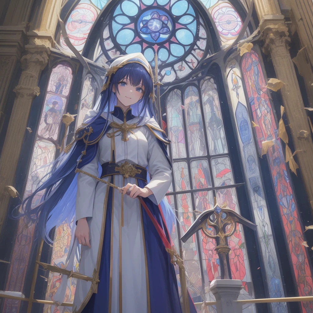 tarot
justice
axis、young woman、smile、Blue Hogow、Cathedral in the background((Stained glass))、Valentine's Chocolate、Surrounded by believers、Light tones、Gothic style、Decorative edging design。
,Add_Details:1, Add_Details:0, Add_Details:0.5