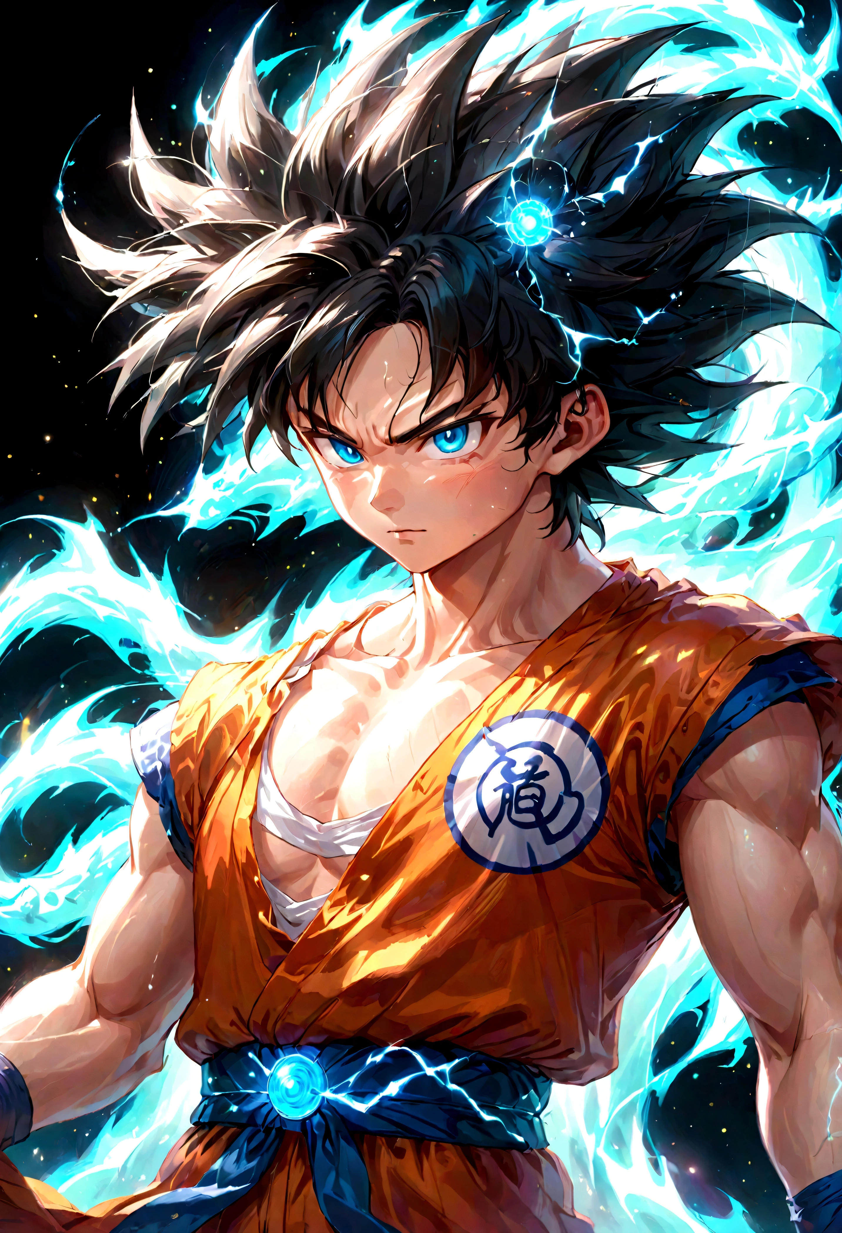1boy, male focus, neon holography transparent son goku, dragon ball,