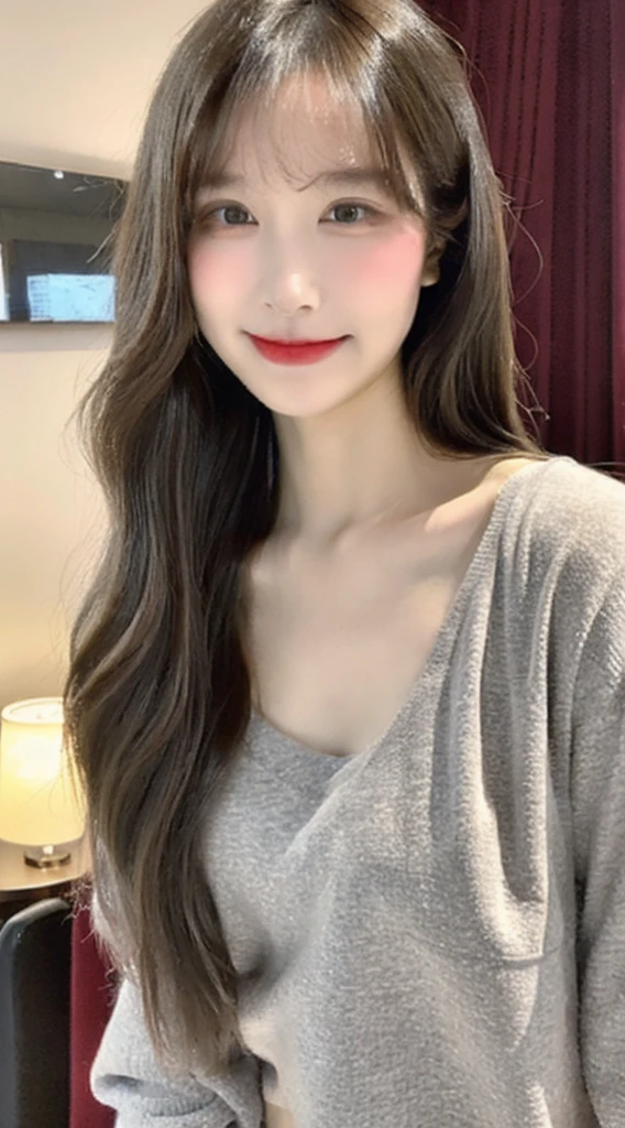 ((best quality, 8ก, Masterpiece: 1.3)), 1 girl, Beautiful figure, slim stomach.: 1.3, (Casual hairstyle, big breasts: 1.2), set: 1.1, Very smooth face, delicate eyes, Double eyelids, smile, house