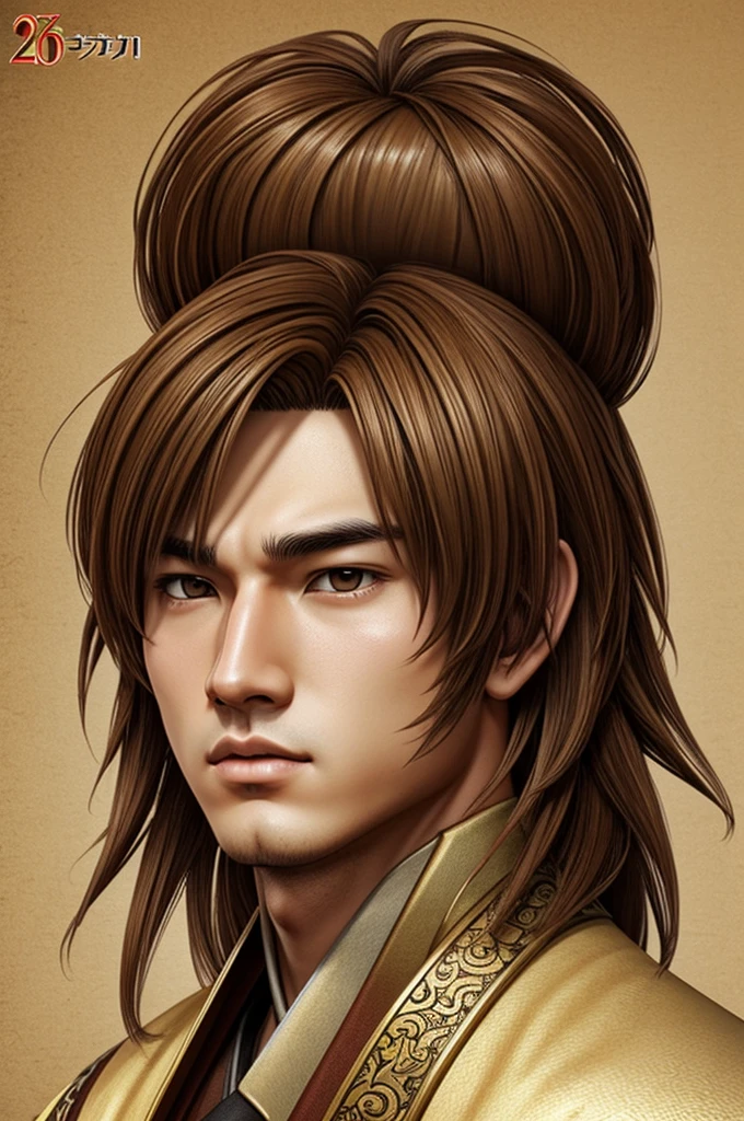 Character design King of light brown hair 20 years old thick lips genshi style