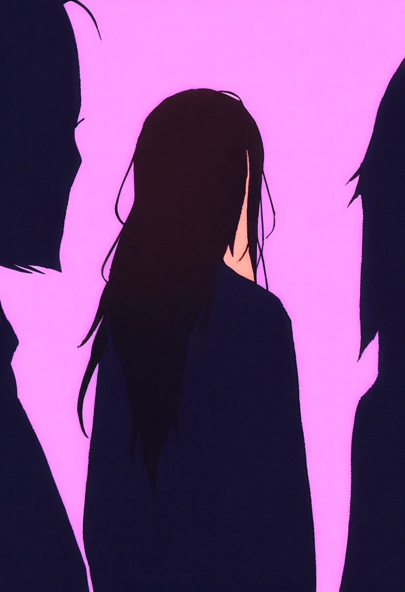 Character half-aside, Male, Boy, 17 years old, Medium beard, red brown hair, Green eyes, Long hair, calm. Wise, Background with neon purple graffiti, Utopian city, surrealism, Minimalism, expressionistic, Anime style, shadowing, filmgrain, Vignetting, Silhouette, 1080p, Anatomically correct