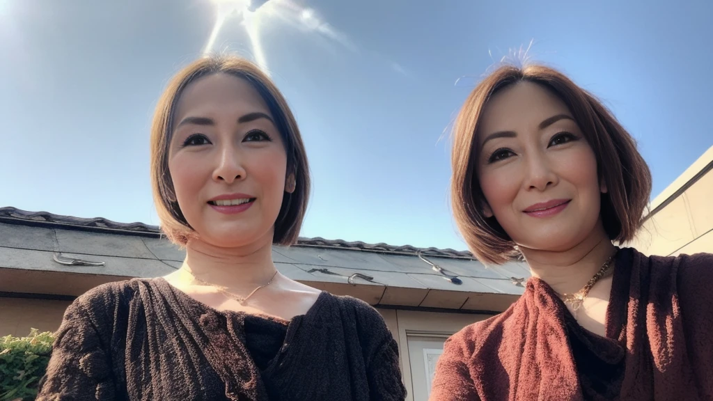 (Photorealistic:1.5, Tabletop:1.5, 8k, RAW shooting), (highest quality, masterpiece, 超A high resolution), Professional camera work, Highly detailed skin and facial textures:1.3, Grow light effect, Ultra-detailed, Mysterious portrait, Perfect dynamic composition, One Girl, (On the roof, Strong sunlight:1.3, Sunlight pouring down from above:1.3, Strong sunlightが画面いっぱいに広がる:1.5), (Thin satin V-neck dress), (Taking photos with blur:1.4, Fogging up the lens:1.4), Model Body Type, Beautiful and clear face, (Beautiful erotic eyes:0.9, A dreamy look:1.0, I love you dearly:0.8, Open your mouth a little, A taste that exudes beautiful eroticism:0.7), (Dark brown medium hair, Hair fluttering in the wind), The chest is medium, necklace), (Tilt, get up), ((Attractions)Keiko Kitagawa style