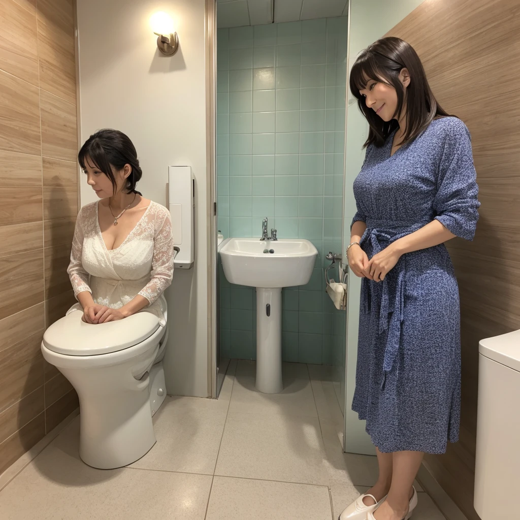 45 years old　Japanese　housewife　Married Woman　Beauty　The background is a public toilet　I&#39;m not wearing panties　There is only one human
