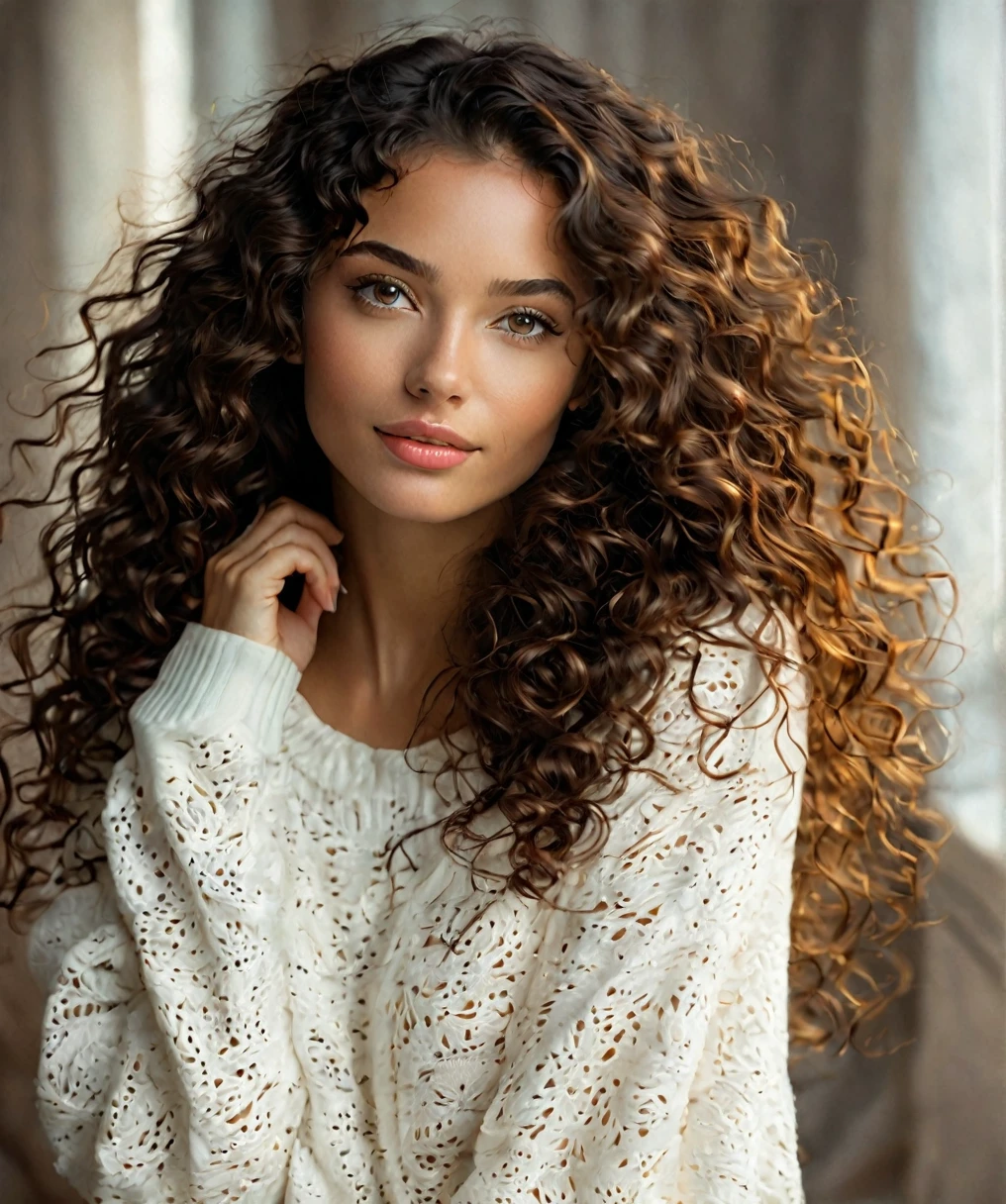 (fermer:1.3) photo de belle dame brune dans un soutif noir, sans pul, with long curly hair, detailed skin, photo of shoulders and head, Soft light, confortable, peau mat (fermerup:1.1)