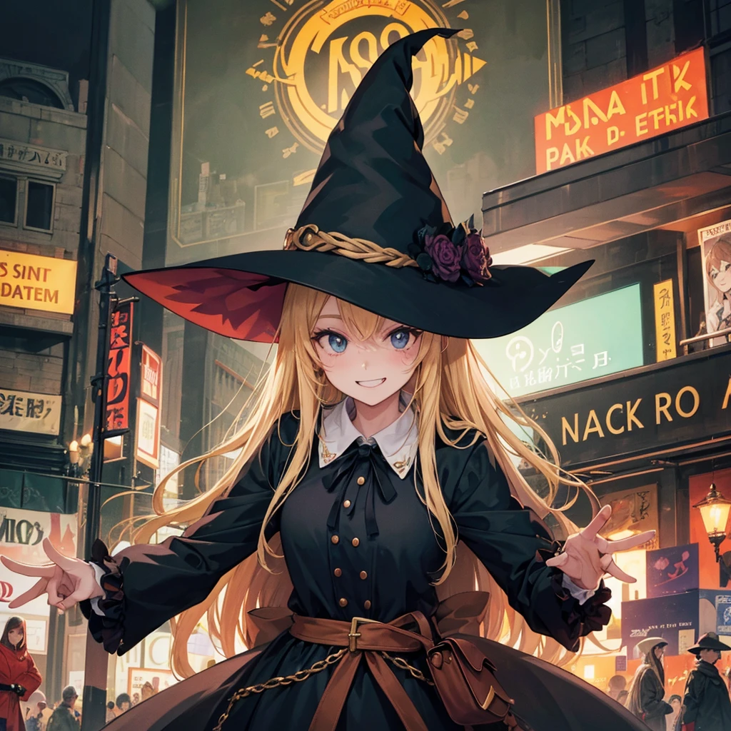 The witch and the park（Witch Hat　　Crowd in the background（placardhave）　　A sloppy smile）,Crowd in the background（placard（monitor　anime）have
