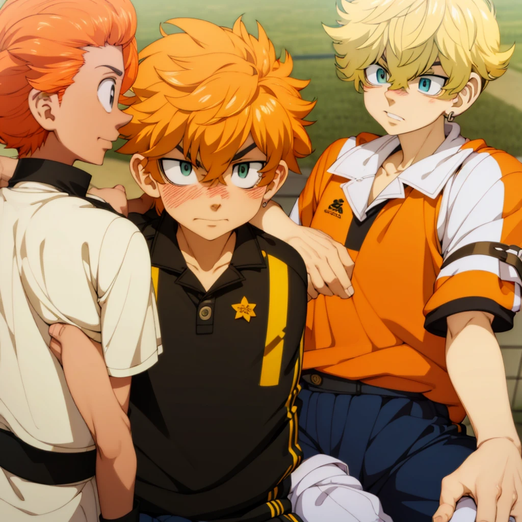 (Obra-prima, melhor qualidade: 1.2) Anime boy, orange hair , soccer uniform, star pupils