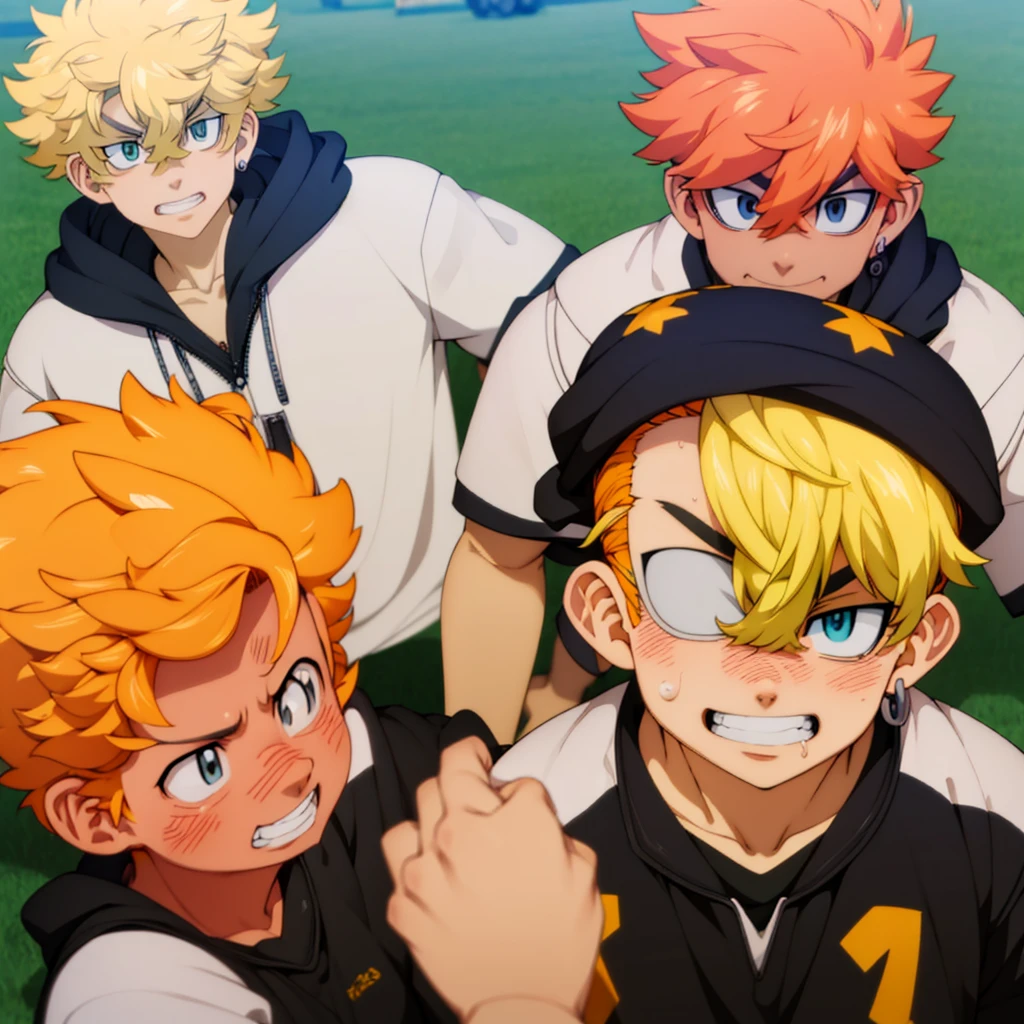 (Obra-prima, melhor qualidade: 1.2) Anime boy, orange hair , soccer uniform, star pupils