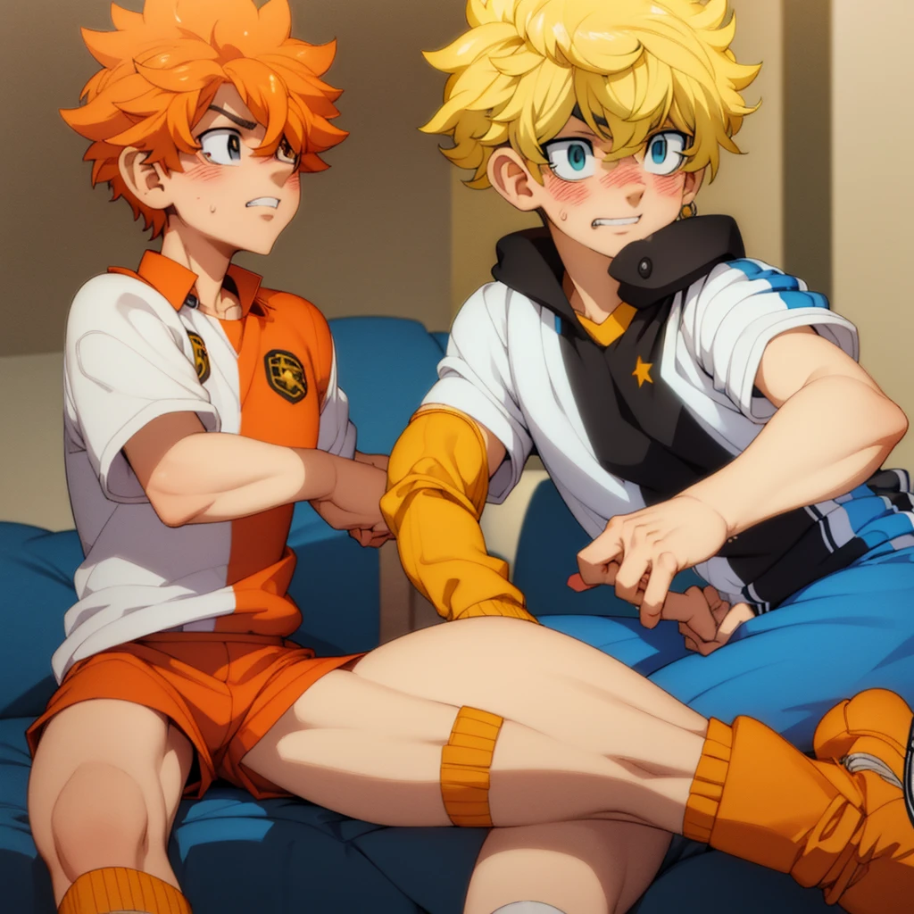 (Obra-prima, melhor qualidade: 1.2) Anime boy, orange hair , soccer uniform, star pupils