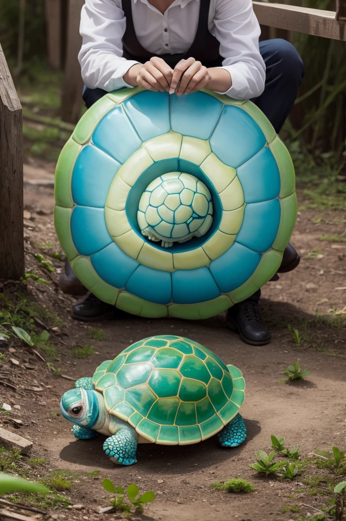 Monge com tartaruga gigante