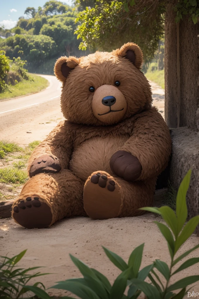 Urso fofo, em desenho, barrigudo e feliz