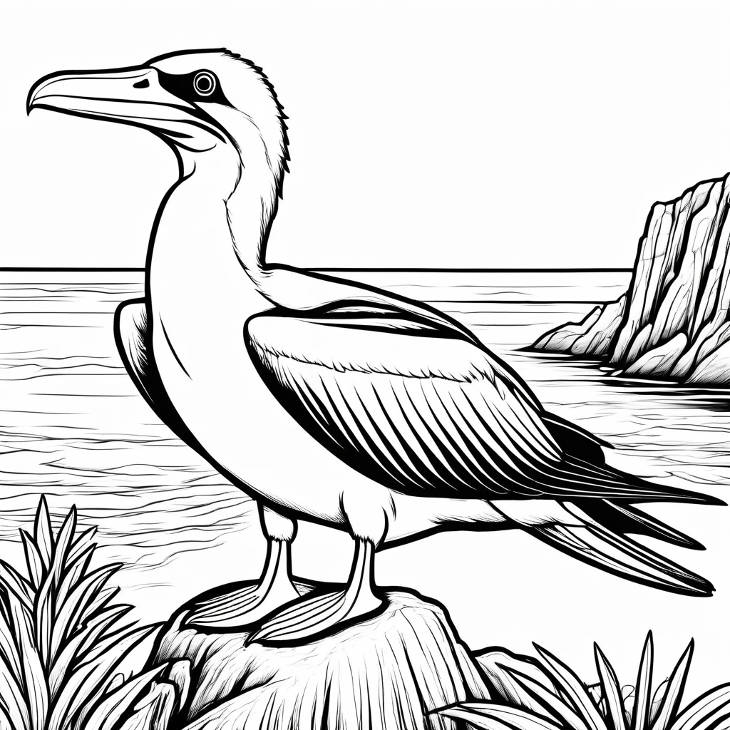 A cute Blue-Footed Booby
, cartoon,
,Coloring Book, ColoringBookAF,