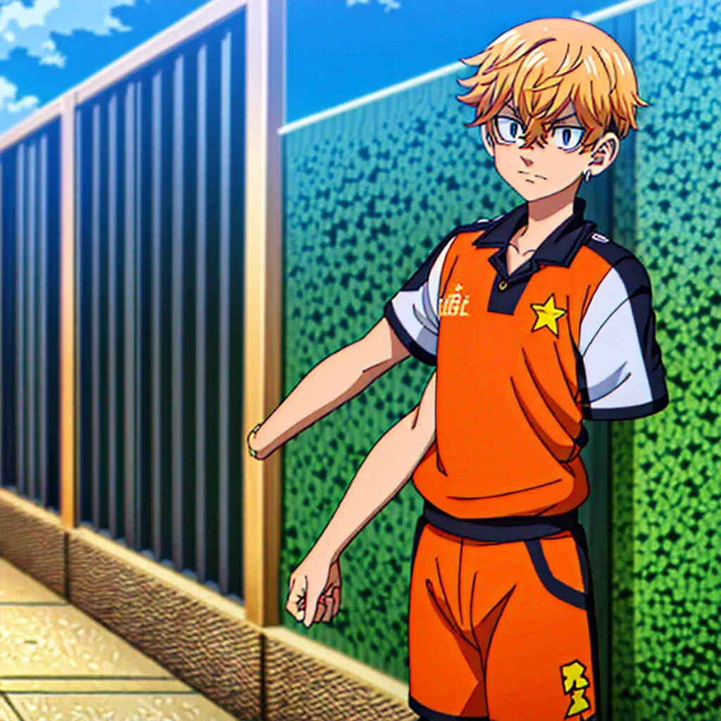 (Obra-prima, melhor qualidade: 1.2) Anime boy, orange hair , soccer uniform, star pupils