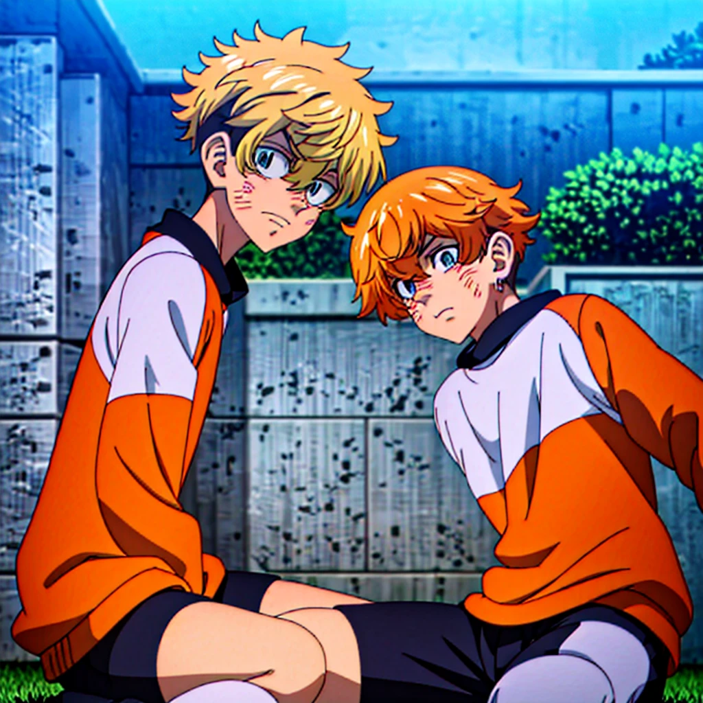 (Obra-prima, melhor qualidade: 1.2) Anime boy, orange hair , soccer uniform, star pupils