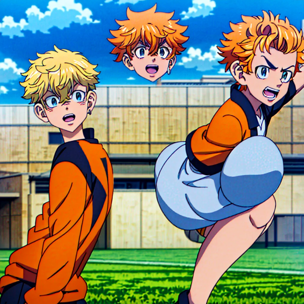 (Obra-prima, melhor qualidade: 1.2) Anime boy, orange hair , soccer uniform, star pupils