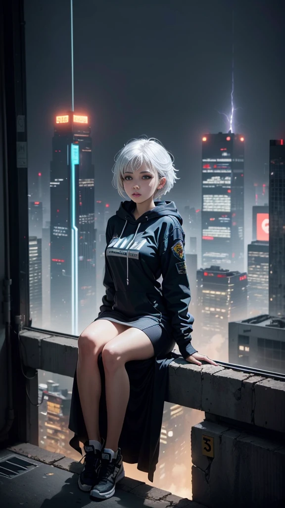 (masterpiece, 4k ,ultra detailed:1.2),(anime:1.2),illustration,(realistic:1),
(1girl:1.4),(sad:1.2),(looking away,facing away:1.4),
(sitting on floor:1.4),
(from side:1.4),
(indoor,livingroom:1.4),(apartment,cityscape,night,midnight,cyberpunk,reflection:1.2),(skyscraper:1.4),(oversized window:1.3),
(neon sign,blue neon,pink neon,yellow neon:1.4),
(t-shirt,short pants,barefoot:1.3),
(platinum white hair,ponytail:1.2),(supermodel:1.4),
<lora:hipoly3DModelLora_v10:0.2>,
<lora:japanesedolllikenessV1_v15:0.4>,
<lora:flat2:-0.7>,
<lora:neonLight_v10:0.2>,
<lora:neonPaletteLora_offset:0.2>