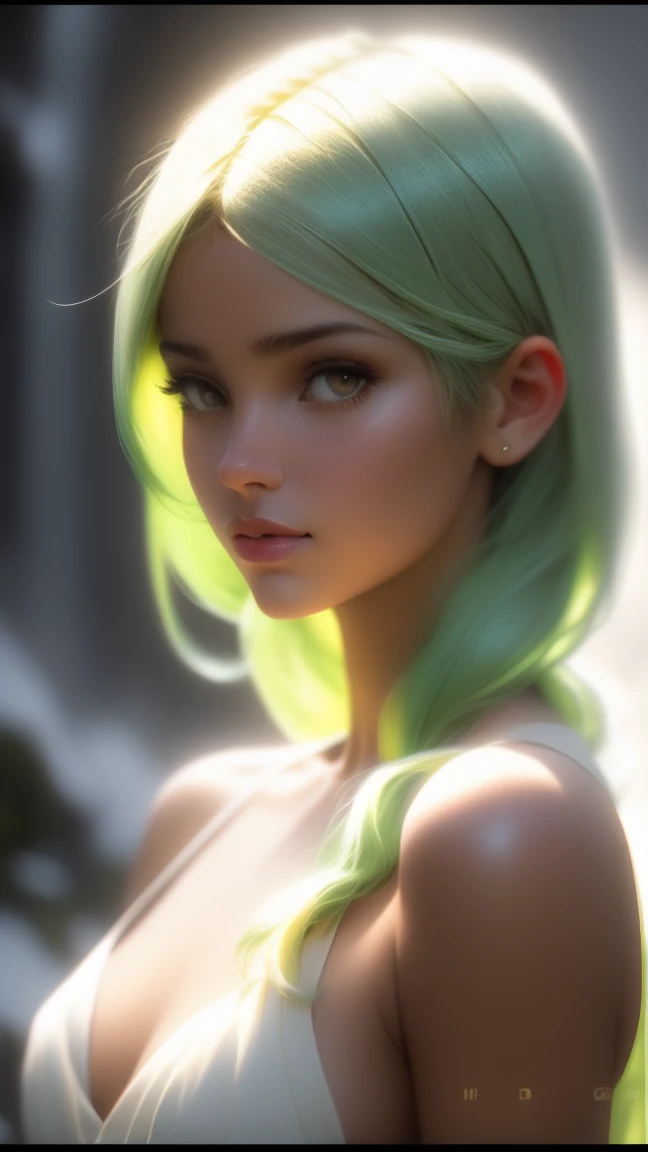 close up of a european woman, green lime hair, winter waterfall, natural skin texture, very detailed skin texture, tanned skin, 24mm, 4k textures, soft cinematic light, RAW photo, photorealism, photorealistic, intricate, elegant, highly detailed, sharp focus, ((((cinematic look)))), soothing tones, insane details, intricate details, hyperdetailed, low contrast, soft cinematic light, dim colors, exposure blend, hdr, faded, full_body