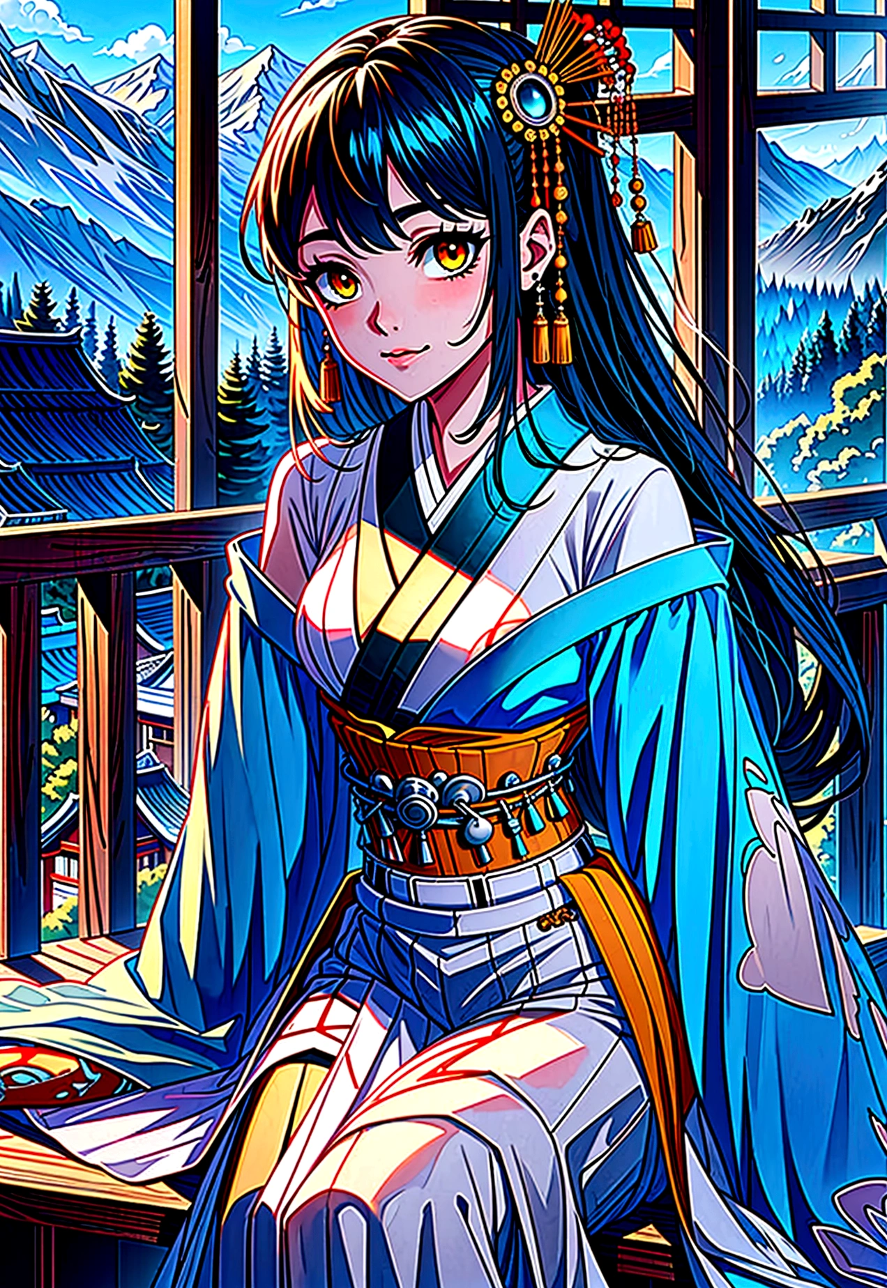 Ghibli style,Japanese kimono beauty,actual eyes,beautiful skin,Natural Makeup, ,Off-shoulder,Reality,4K,High resolution full body pictures.